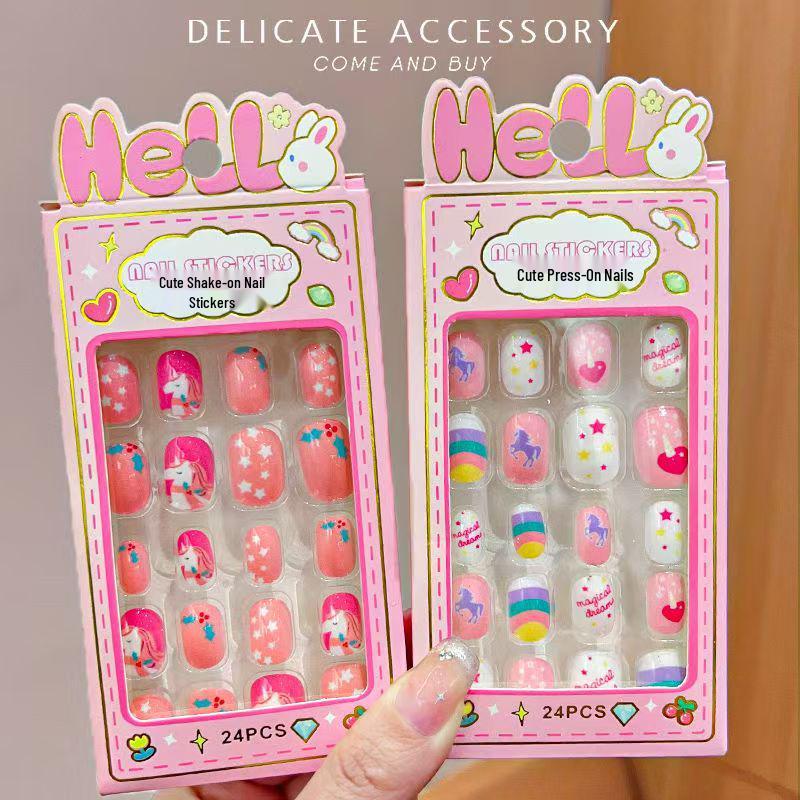 24 Removable Cartoon Nail Stickers for Girls - Self-Adhesive Finger Decals