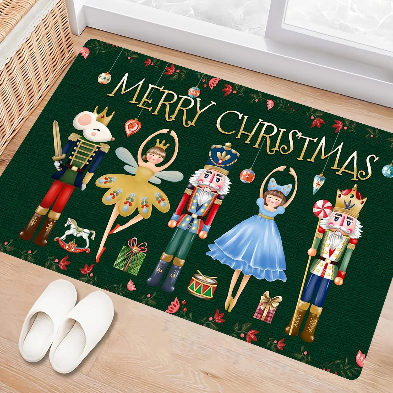 

Christmas Nutcracker Welcome Entrance Doormat Home Decor Kitchen Hallway Balcony Rugs Bathroom Non-slip Mat Christmas Decoration 40x60cm зелений
