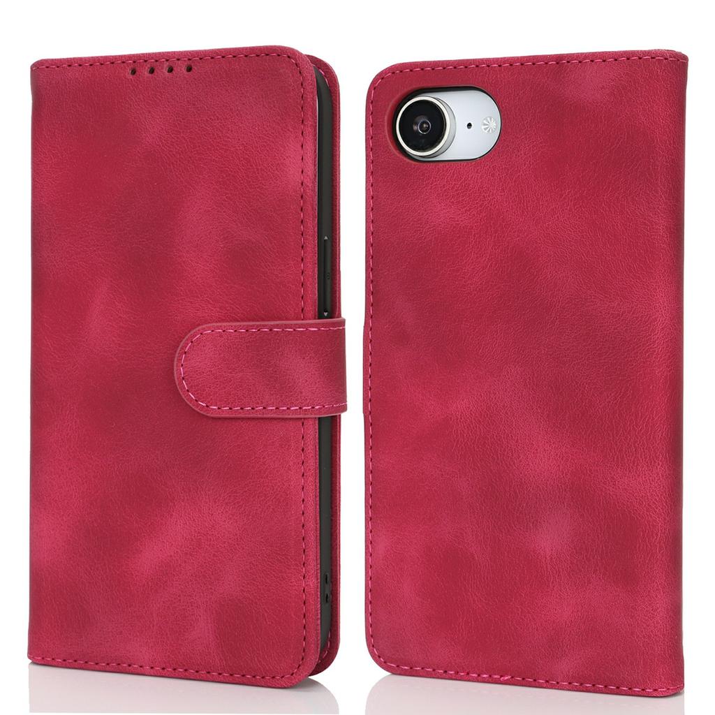 For iPhone 16e Wallet Case Double Folded Edge Skin Touch PU Leather Flip Phone Cover