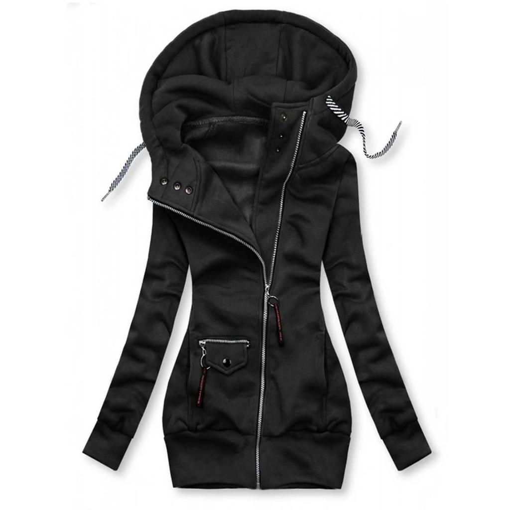Women's Stitching Drawstring Hooded Slim Fashion Jacket Coat Outwear