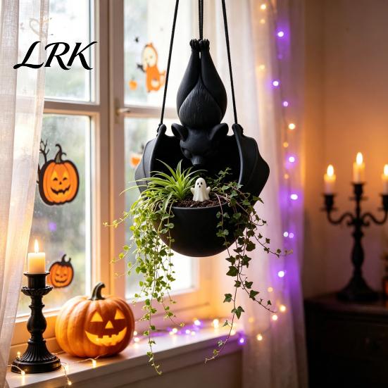 Gothic Hanging Planter Bat Plant Pot, 3D Printed Owl Planter, Halloween Shaped Flower Pot Holder for Trailing Vines, Home Porch Balcony Decor