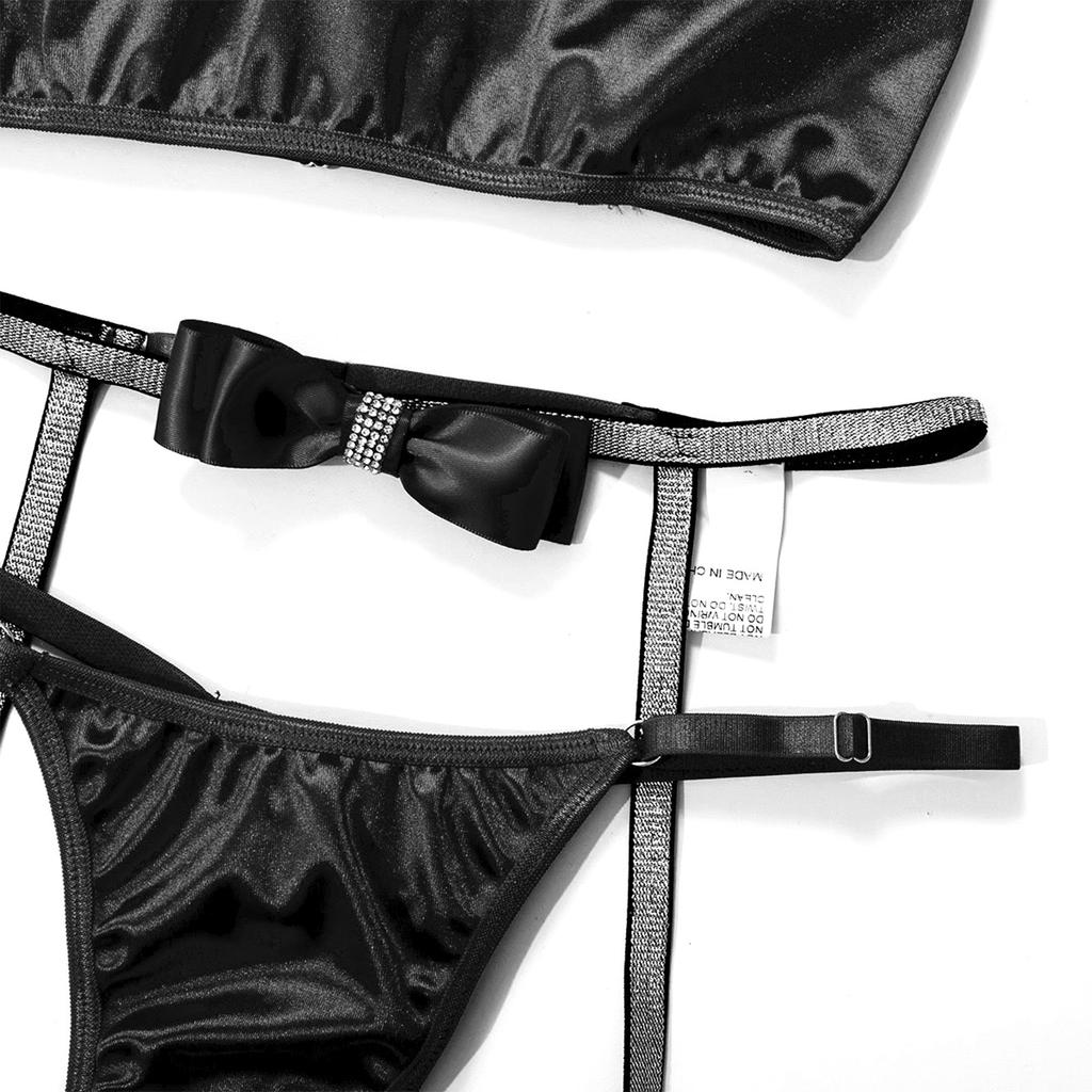 Women's Sexy And Fashionable Strap Bow Three Piece Lingerie Set