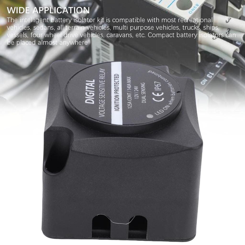 Voltage Sensitive Relay Digital VSR Smart Dual Battery Isolator 140A Water Proof Automatic Charging for Car RV ATV UTV Boat Mari