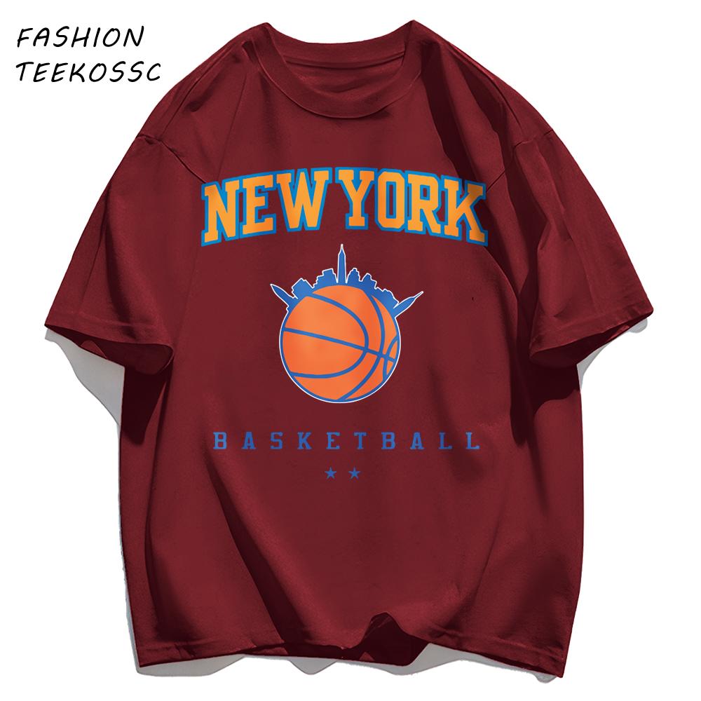 New York Basketball Print Men Basics TShirt Trendy Casual Oversize T Shirts Cotton Soft Streetwear Summer AllMatch Clothes