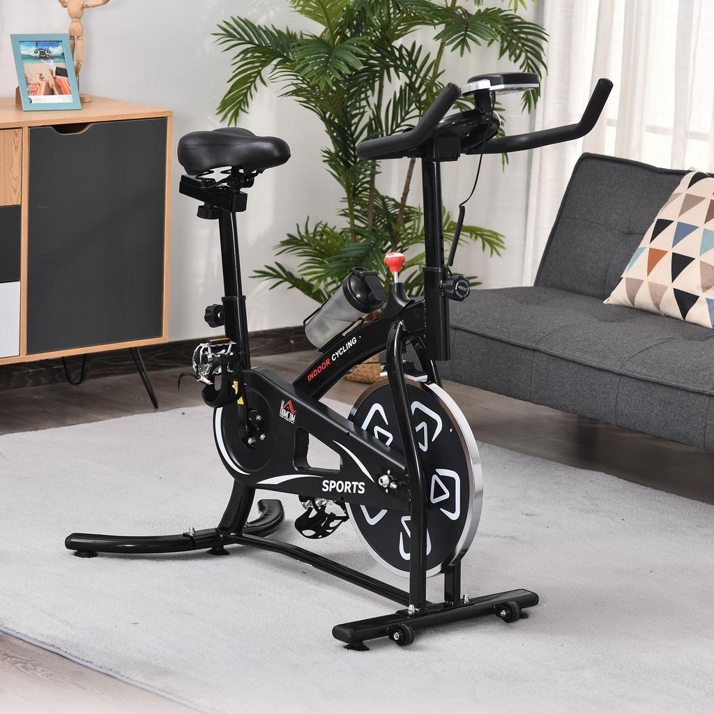 Indoor Stationary Exercise Bike 6kg Flywheel Fitness Cardio Workout Bike Trainer for Home Gym w/ Adjustable Resistance LCD Monitor Pad and Bottle