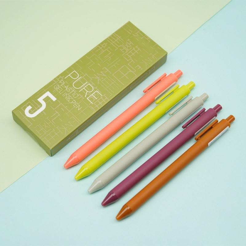 5PCS Retractable Gel Pen for Writing Journaling Quick Drying Gel Inks Pen 0.5MM Tip Black Inks Office School Supplies