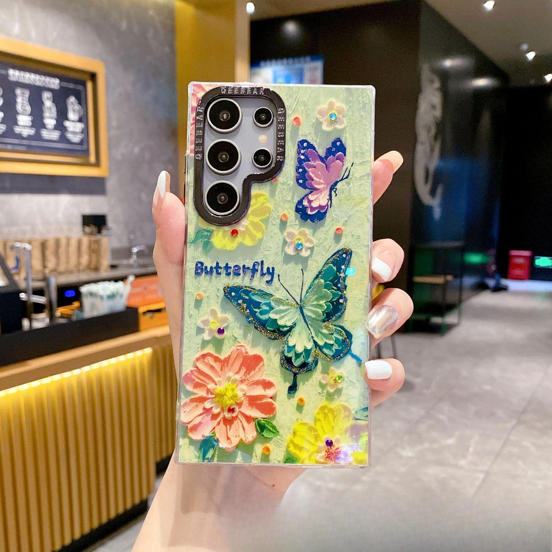 

Радужная живопись, Живопись маслом с бабочками, Подходит для чехла телефона Samsung S25ULTRA, Противоударный S24 Смола Синий свет IMD Huawei Mate60PRO