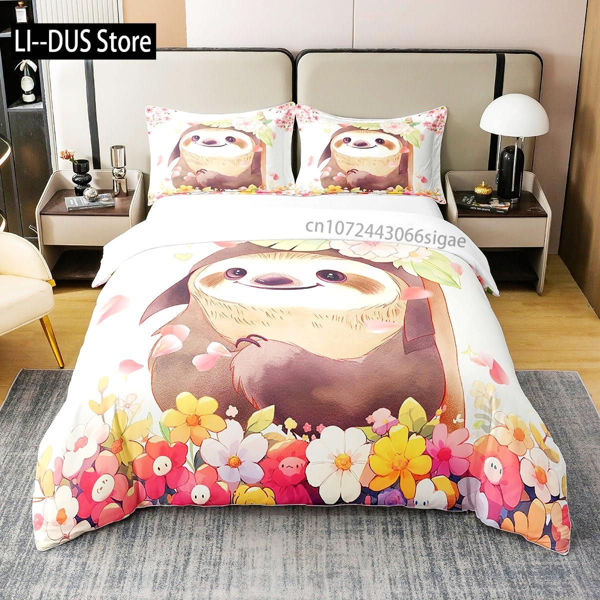 

Comforter Cute Sloth Sweetly Smiling Animal Decorative 3 Piece Bedding Set With 2 Pillow Shams Twin Full Queen King Size Comforter (quilt)-EU Single(135*200cm)3pcs