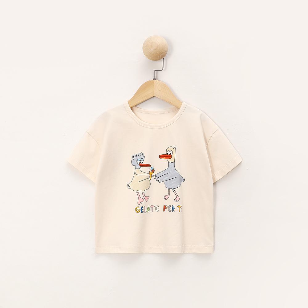 

Модный топ с короткими рукавами для девочек, летняя детская повседневная футболка с круглым вырезом и забавным принтом для детей 90cm