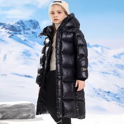 Children's Black Gold Graphene Cotton Windproof Long Coat - Thick, Warm, Cold-Resistant for Middle and Large Kids