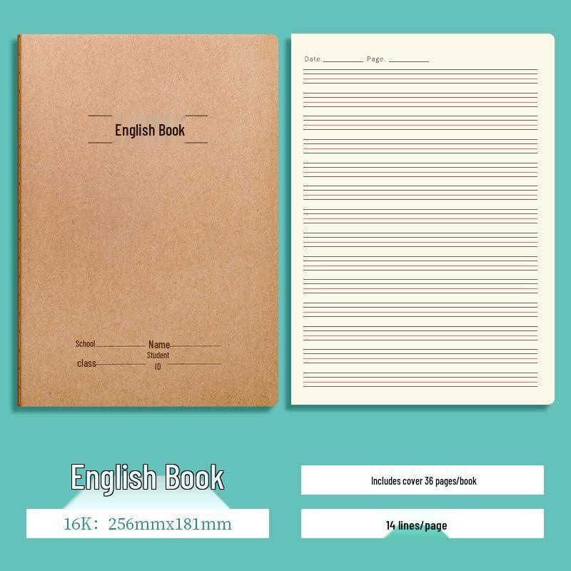 A5 Kraft Paper Stitched Notebook for Chinese, Math, and English Practice