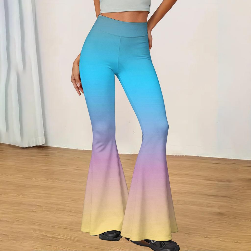 Damen High Waist Ausgestellte Yogahose mit Farbverlauf Print Schmal Geschnitten Stretch Lässige Schlaghose für den Alltag