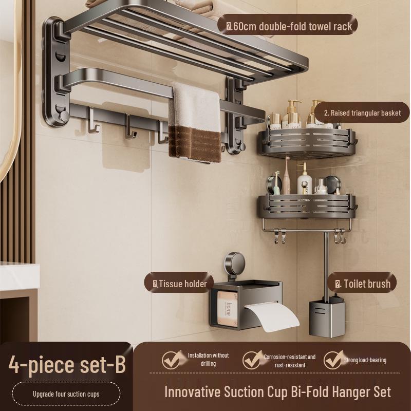Vier-Saugnapf-Stanzfreier Wandmontage-Klappbarer Badezimmer-Handtuchhalter & Ablage