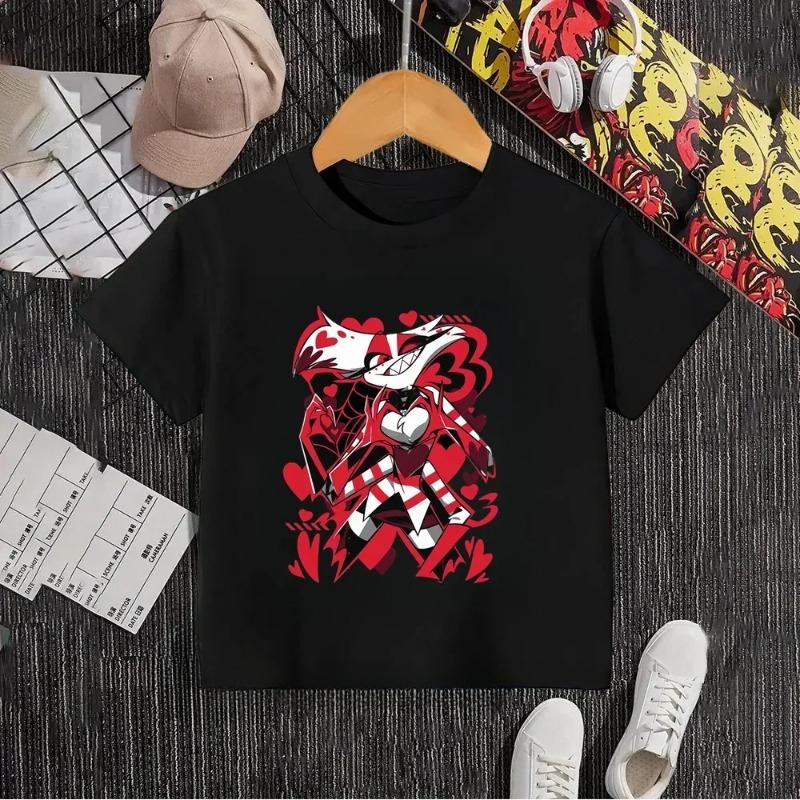 

Новейшие поступления. Яркие принты в стиле аниме «Отель Хазбин» украшают простые эластичные футболки. Идеально подходят для стильных футболок для мальчиков и девочек. 170