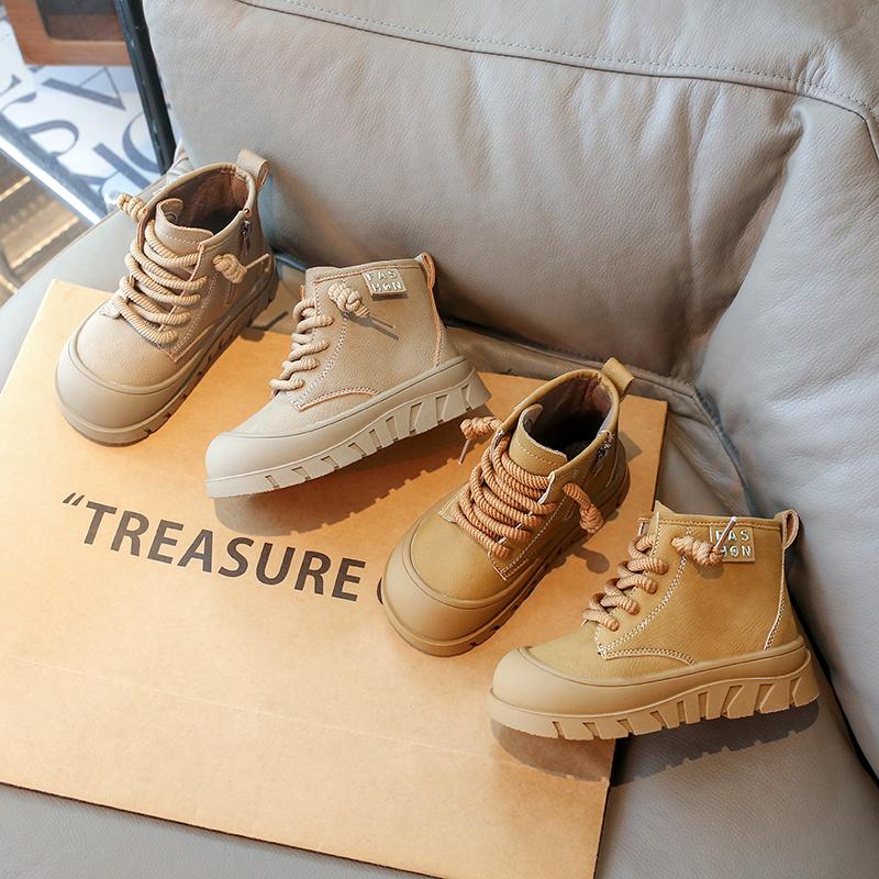 Children's Autumn Boots 2024 New Thick Bottom Girls Causal Ankle Boots Fashion Versatile Patchwork Kids Leather Boots Round-toe