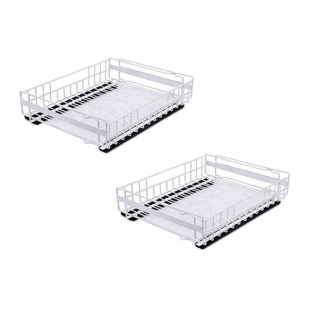 Expandable Pull Out Cabinet Organizer 3 Slide Rails Slide Out Drawer Roll Out Shelf Fix with Adhesive Screw White L and