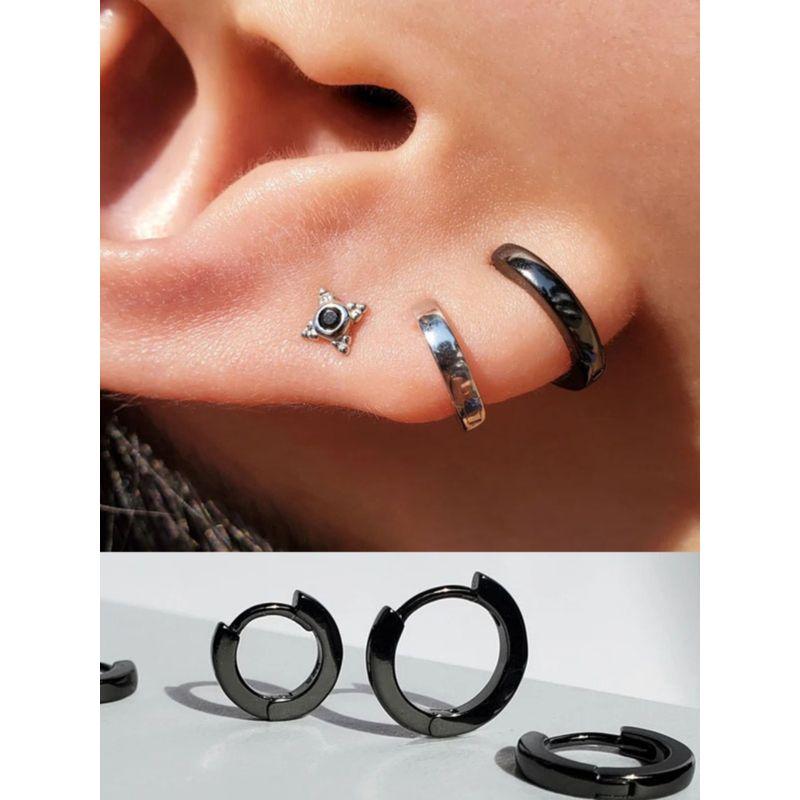 

Корейские серьги из нержавеющей стали для мужчин и женщин, гипоаллергенные серьги из титановой стали, модные стильные серьги, серьги-пусеты для козелка, бутиковые серьги-кольца Black inner diameter 9mm pair