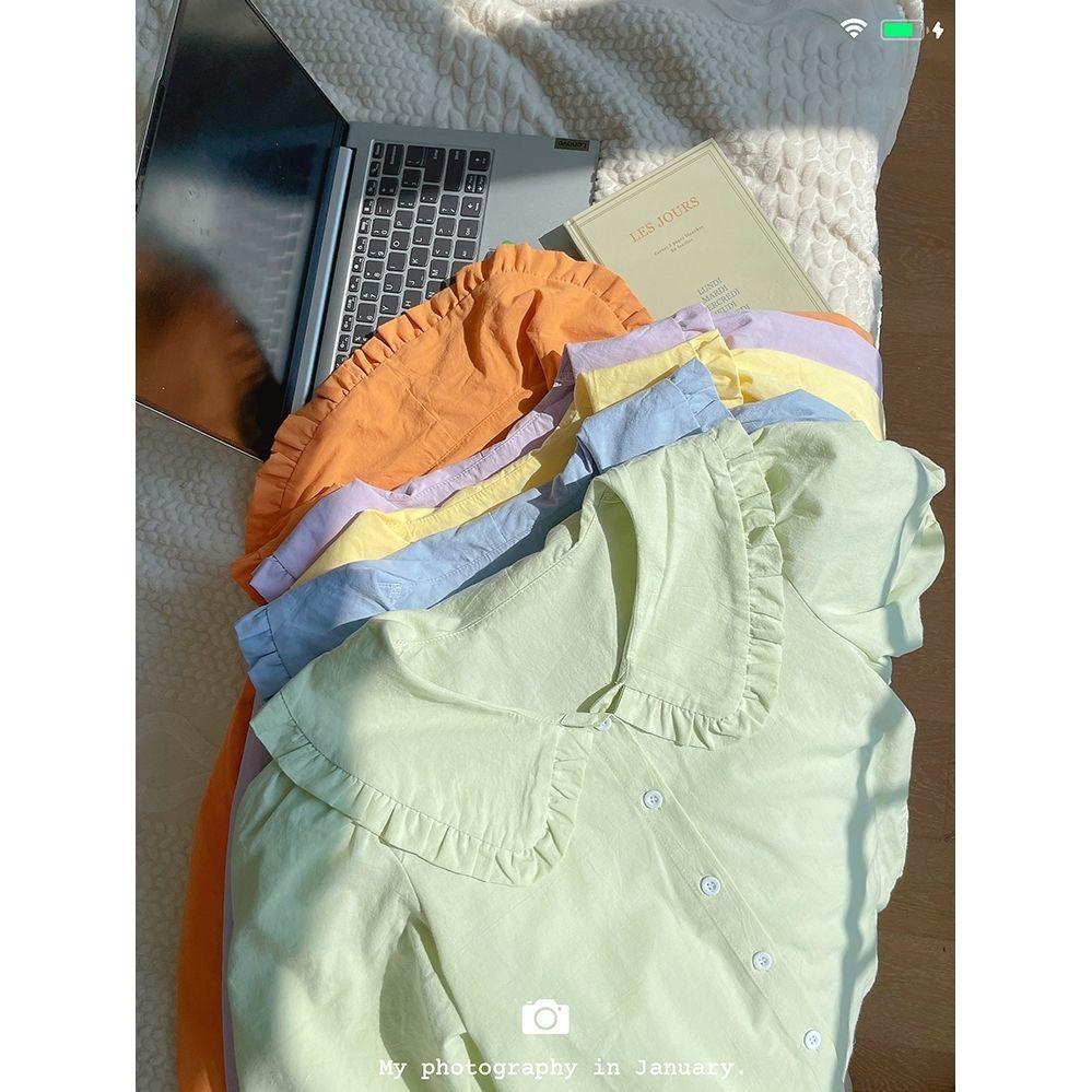 Damen Gelbes Milch Langarmshirt, Französischer Retro Puppenkragen, Schickes Frühling/Herbst Design, Süßer und Nischenstil.