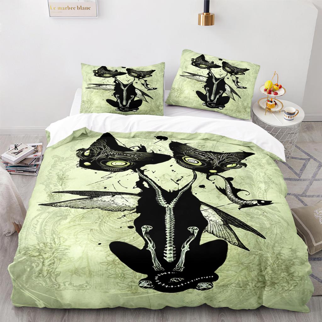 Cat Duvet Cover Set King Size Cute Cats Pattern Bedding Set Decorative Animal Polyester Comforter Cover with Pillowcases for Kid