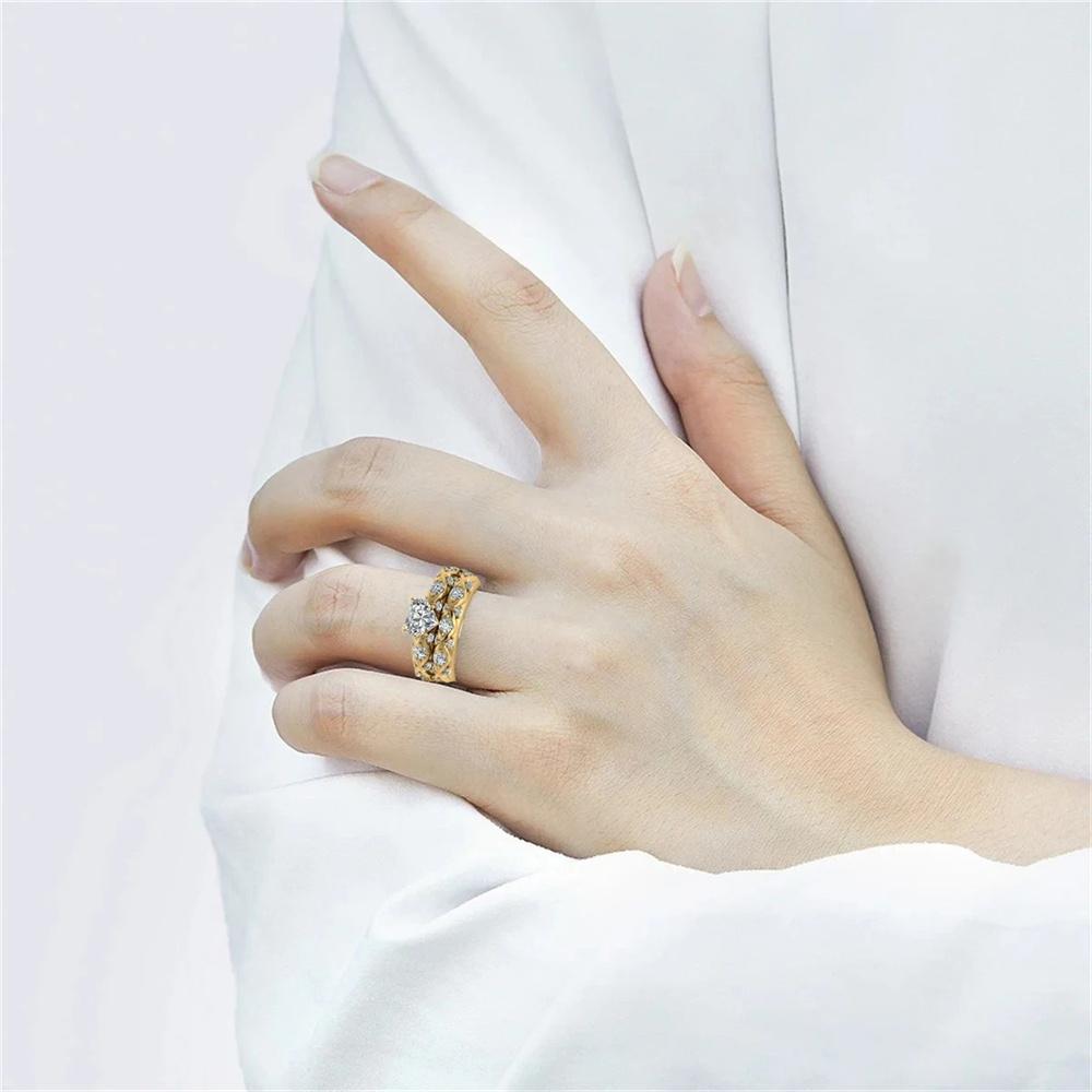 His and Hers Couple Rings Luxury Gold Color Women Heart Zircon Wedding Rings Set Men Stainless Steel Ring Wedding Jewelry Gifts