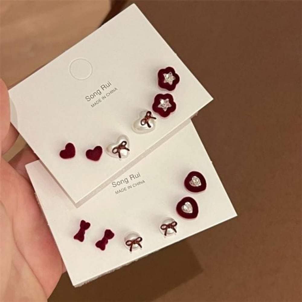 Heart Velvet Casual Ribbon Silver Needle Essential Earrings S925 Mini