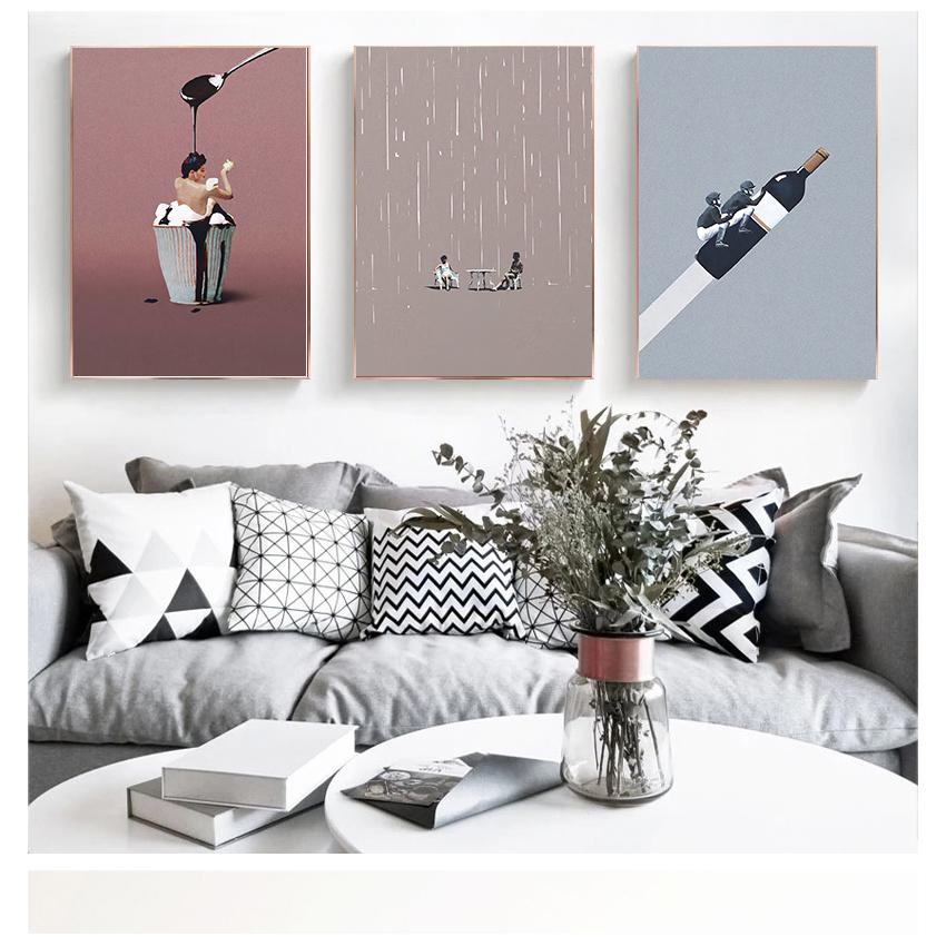 Ar Abstract Posters and Prints Surreal Style Print Pictures Bedroom Decoration for Home Creative Wine Bottle Racket Wall