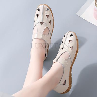 Sandalias de Mujer Verano Cuero Genuino Hechas a Mano Zapatos de Señora Sandalias de Cuero Mujer Planas Zapatos de Playa Retro Zapatos de Madre 43