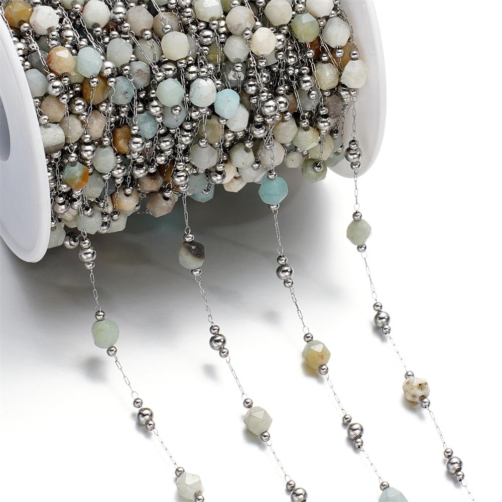 1meter/Lot Colorful Faceted Stone Beads Beaded Stainless Steel Chains for Bracelet Necklace Anklet DIY Jewelry Making Supplies