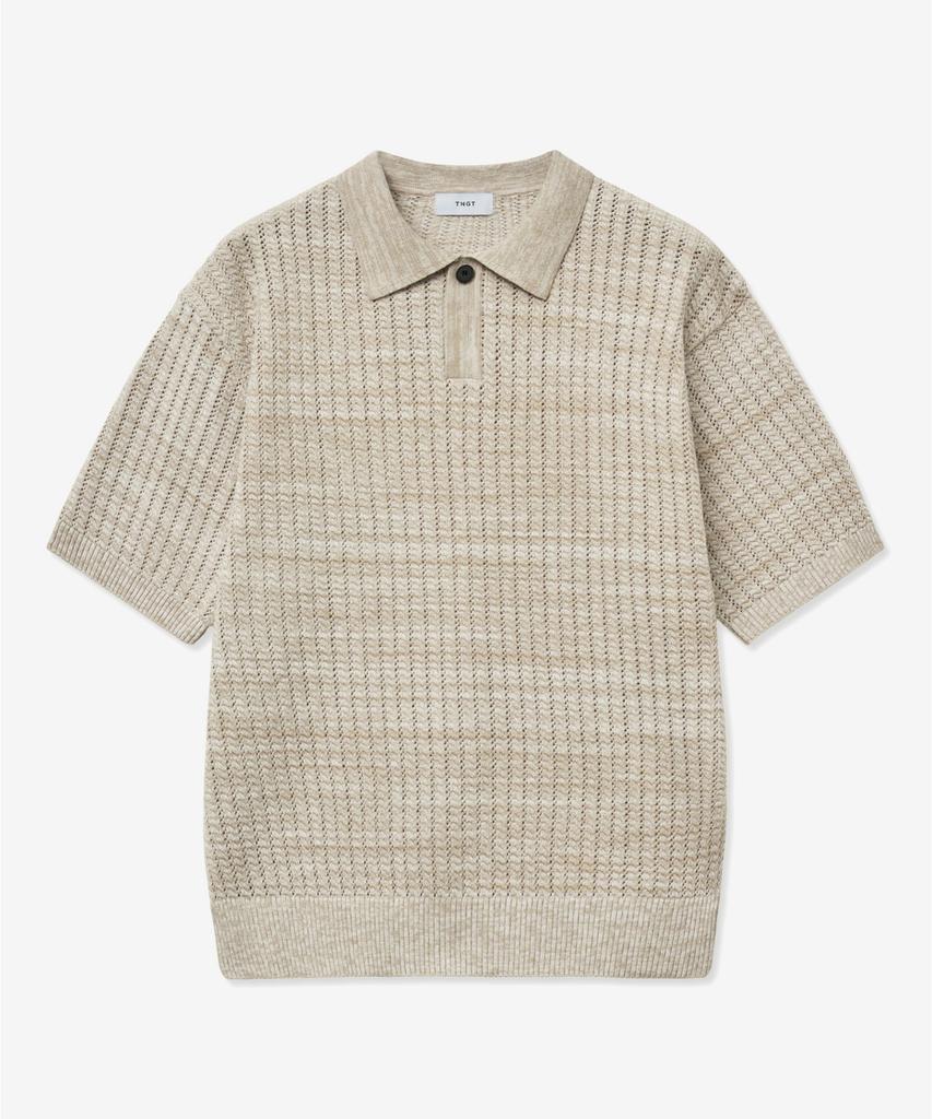 Tienjiti Crochet Polo Knit Top (Melange Beige) Tnsw5E205I2