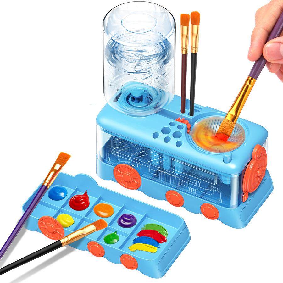 Cartoon-Style Paint Brush Cleaning Tools Water-Circulating Hair Brush Rinser with Holder for Art Watercolor Painting Supplies