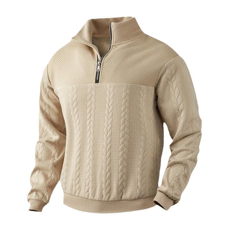Retro Casual Stand Up Collar Zipper Pullover Loose Knit Jacquard Autumn/winter Long Sleeved Sweatshirt