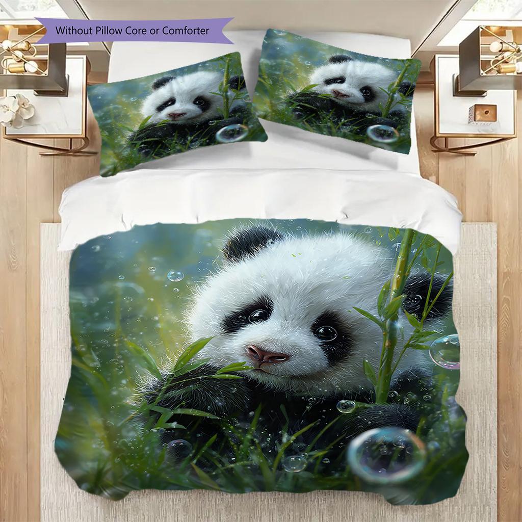 Panda Pattern Bedding Quilt Set Quilt Cover Pillowcase Home Decoration Birthday Gift (1 * duvet cover + 2 * pillowcase, without core)