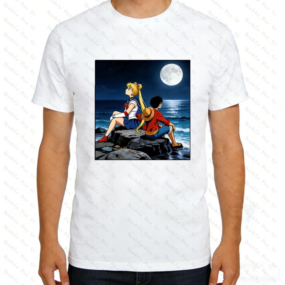

Sailor Moon vs One Piece T Shirts for Unisexs Shirts Women Y2k tshirts Vintage TShirt Crewneck Short Sleeve Clothing Summer S