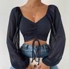Women's Summer New V-neck Chiffon Drawstring Lantern Sleeve Tight Fashion Sexy Shirt Top