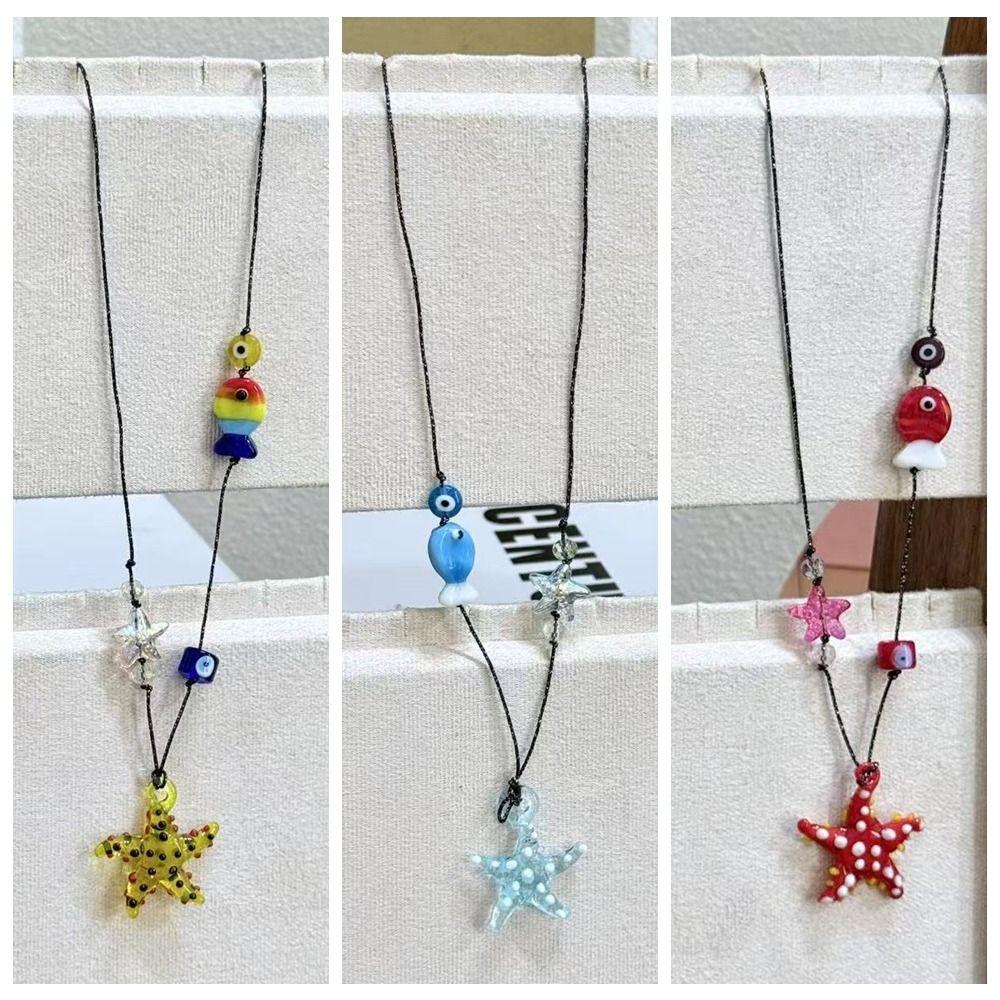 Starfish Ceramic Fish Pendant Ocean Sea Series Boho Ethnic Necklace Fish Starfish Necklace  Girls