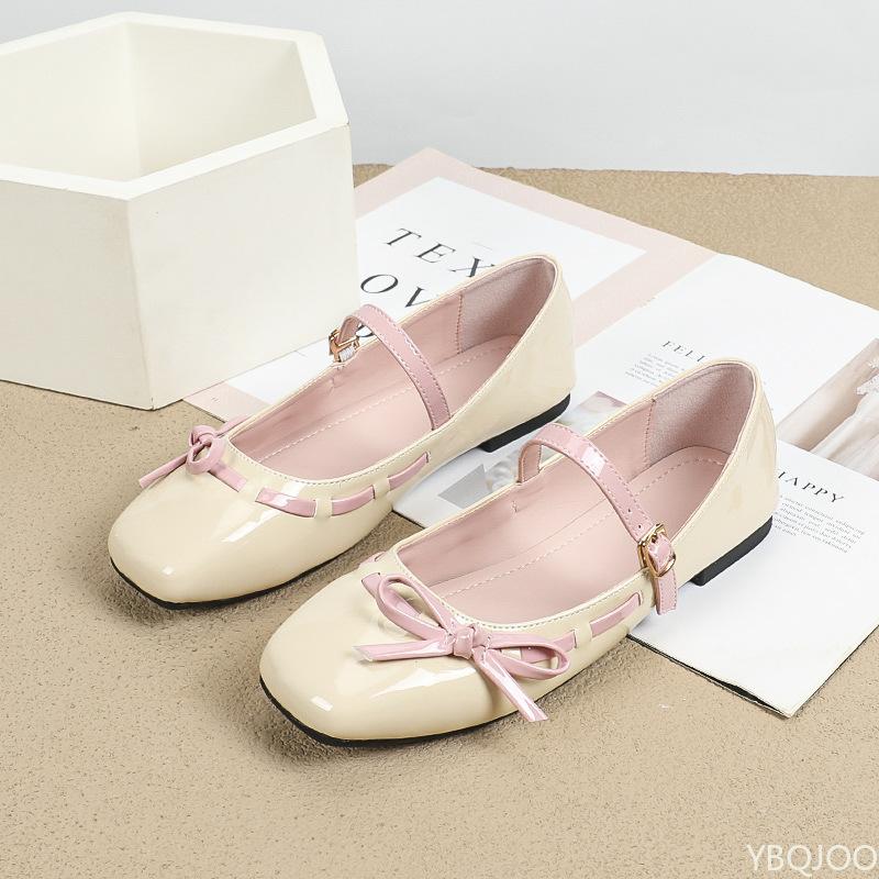 Fashion Spring  Autumn Sweet Wind Butterfly Knot Flat Heel Women's Shoes with Shallow Mouth One Button Strap Flat Bottom Single Shoes