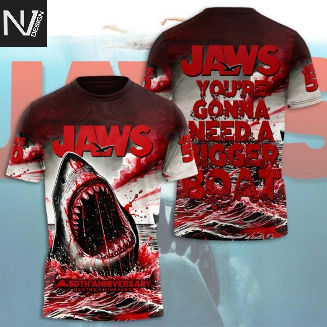 Jaws Youre Gonna Need A Bigger Boat 50th Anniversary 3D T-Shirt XXL