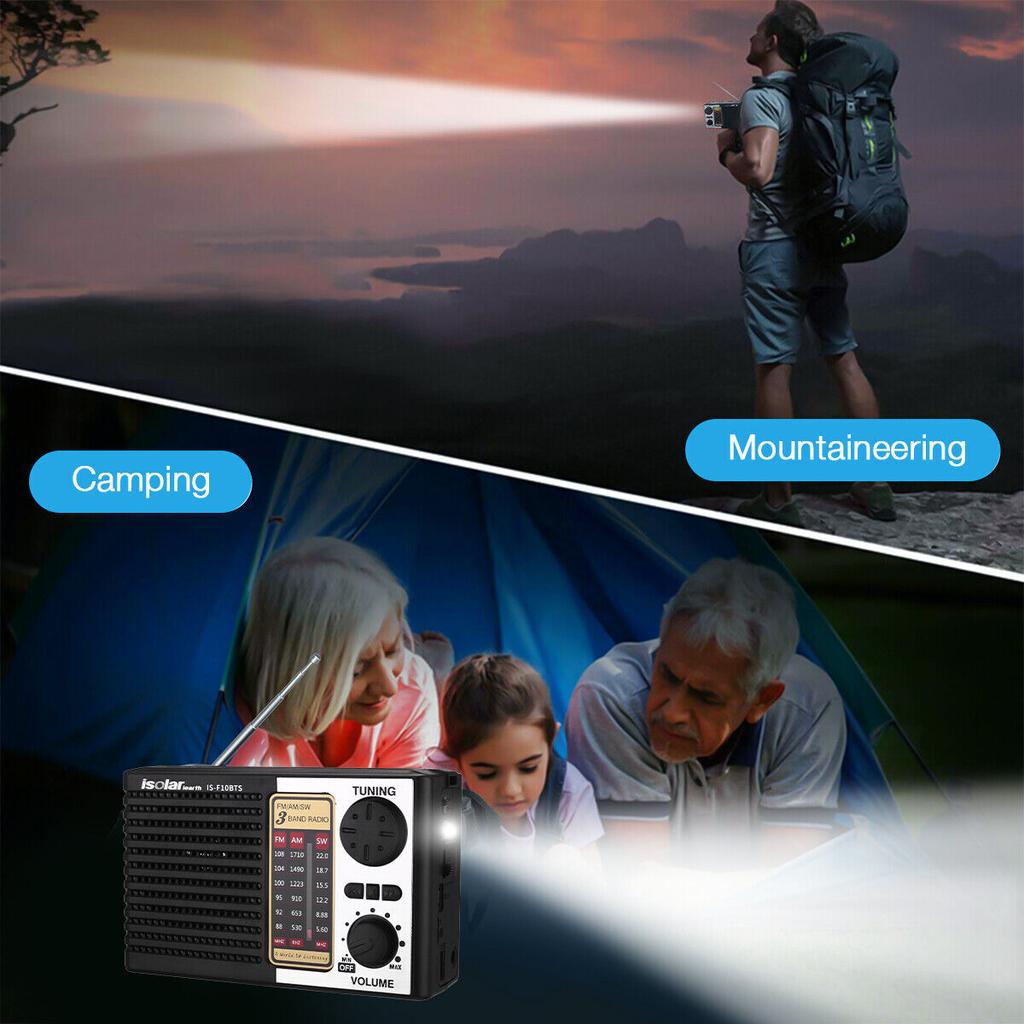 Tragbares Solarradio, Notfallradio, FM, AM, SW, Vollband, hohe Empfindlichkeit, kabelloser Bluetooth-Lautsprecher, LED-Taschenlampe, unterstützt MP3-Player