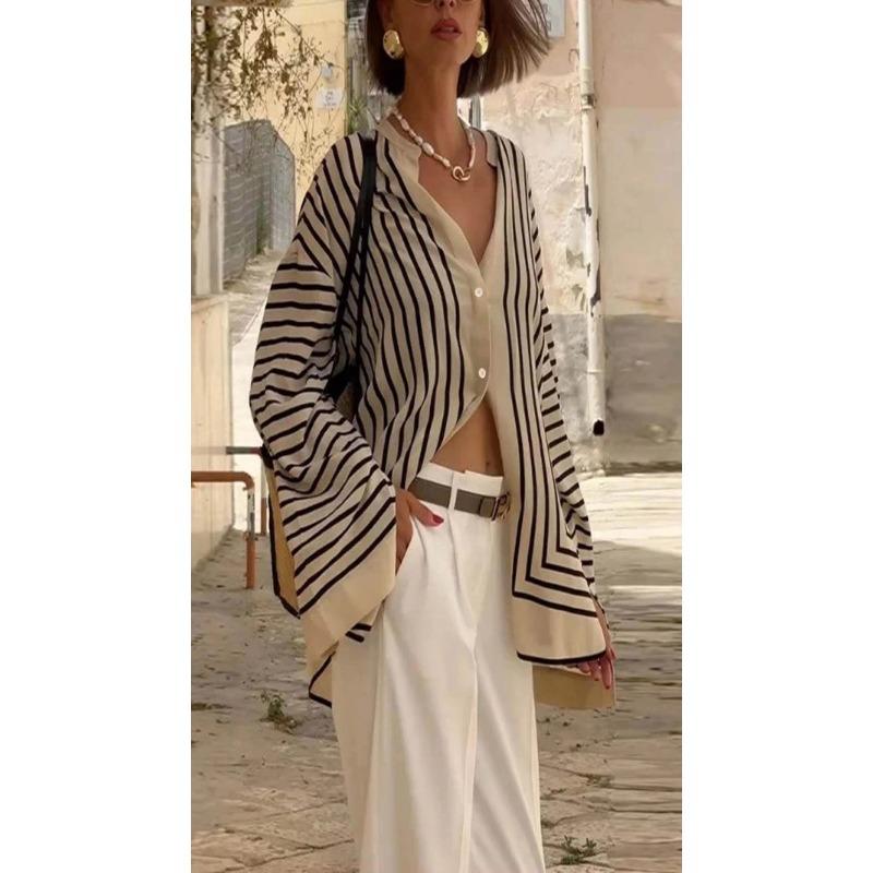 Women Loose Striped Long Sleeve Casual Shirt