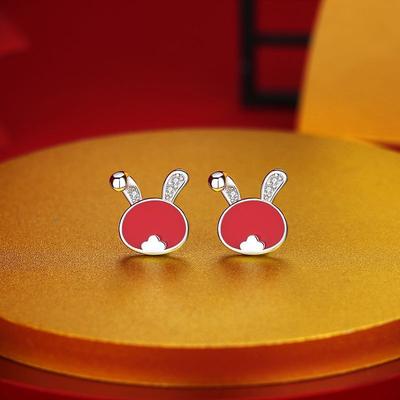 Original Neujahrs Glückskaninchen Ohrringe Damen Guochao Retro Natal Jahr Tierkreis Chineseischer Stil Ohrschmuck