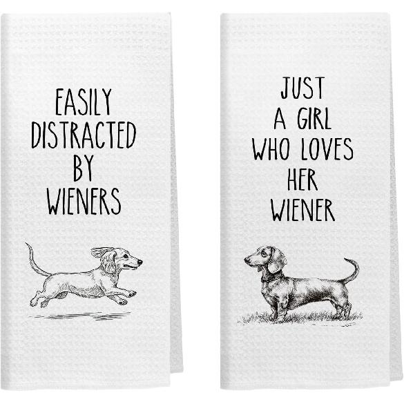 Funny Dachshund Kitchen Towels Set of 2, Wiener Dog Gifts for Women, Dachshund Lovers Gifts Decorative Hand Dish Tea Towels for Bathroom Kitchen, Dog
