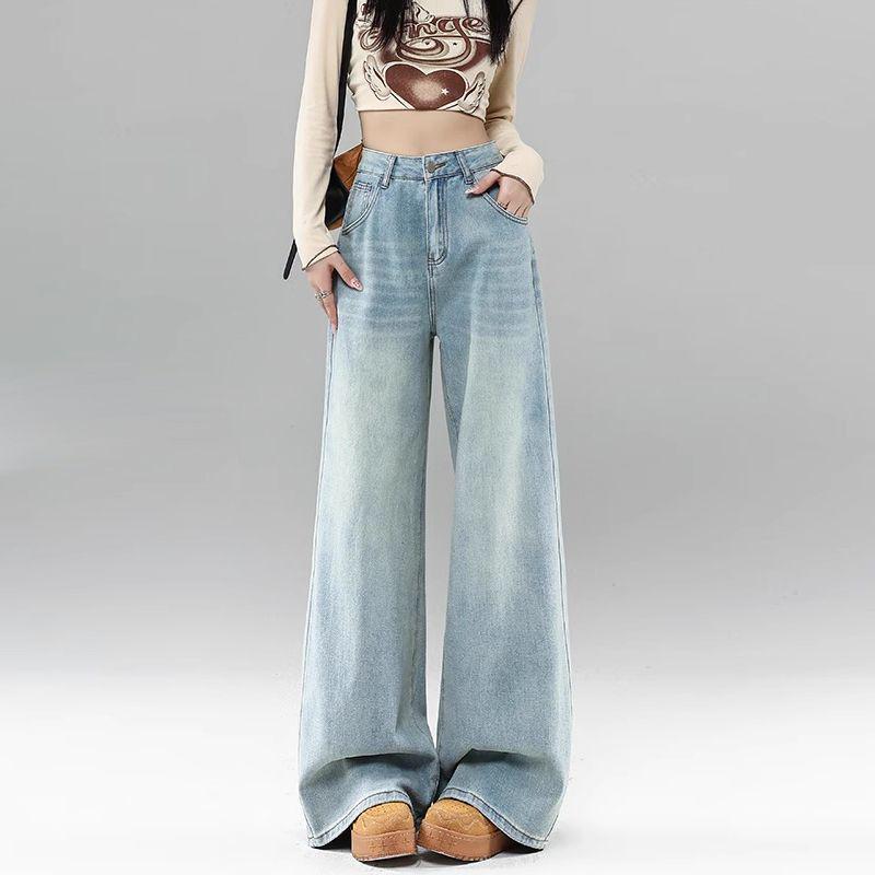 Women s Retro High-Waisted Wide-Leg Jeans, Light Blue, Spring/Autumn 2026 XS (70-81 lbs)