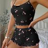 European and American Style Heart Print Camisole Shorts Ribbed Homewear Set