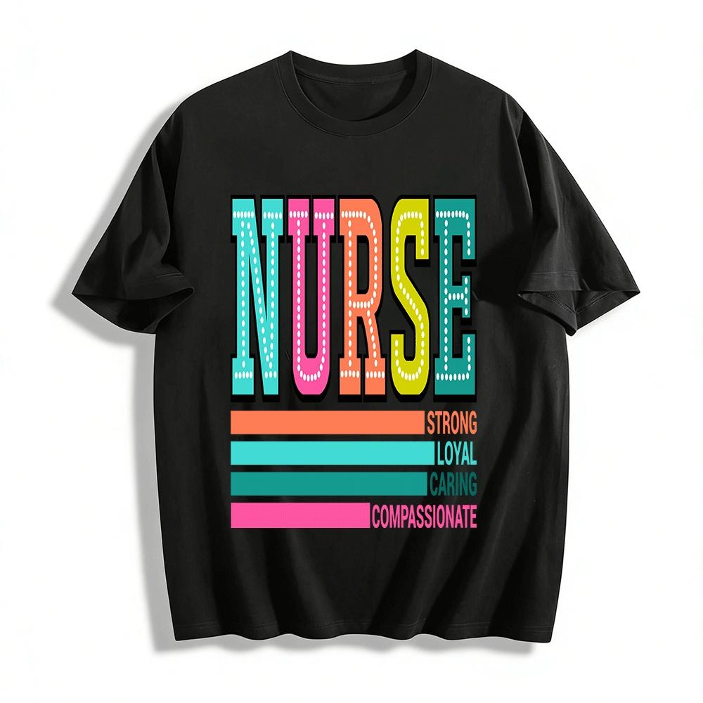 

Retro Color Block Nurse Graphic Tee For Compassionate Medical Staff Pure cotton T-shirt XXS