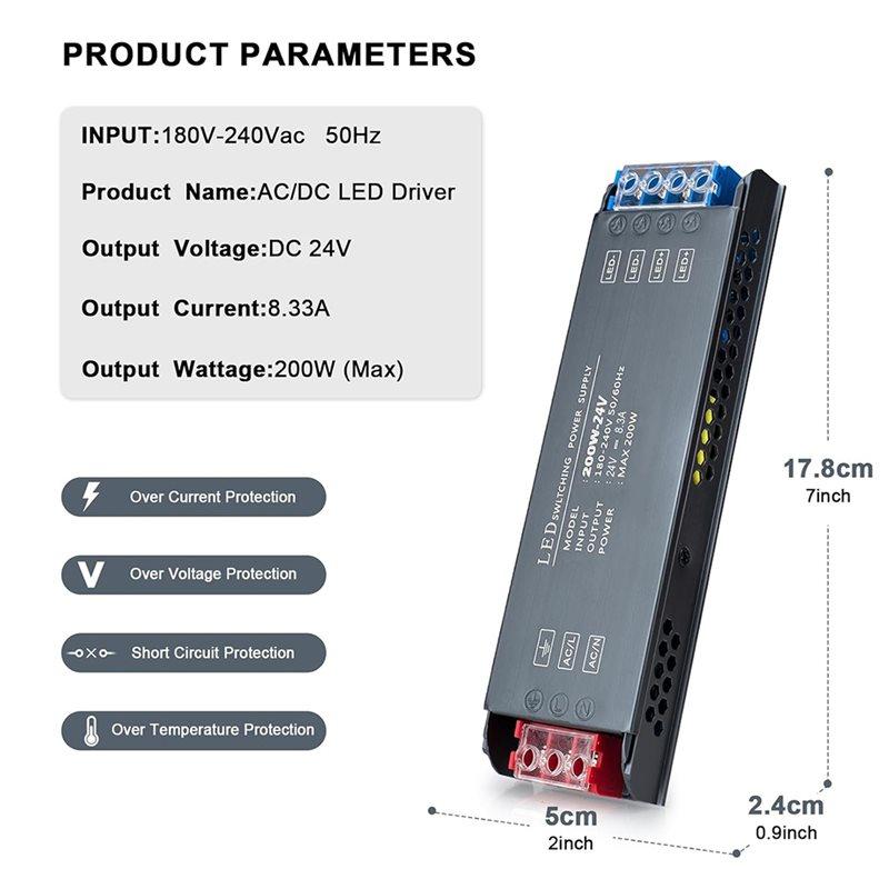 ABBP-LED Driver 200W 24V DC Low Voltage Transformer Power Supply Transformer Adapter AC 110V To 24V DC