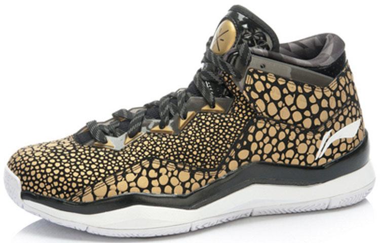 Li Ning WOW 3 Trendy Non Slip Lightweight Mid Top Basketball Shoes Men's Black Gold ABAJ013-35