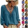 Top casual da donna a maniche lunghe con scollo a V e nodo frontale con volant