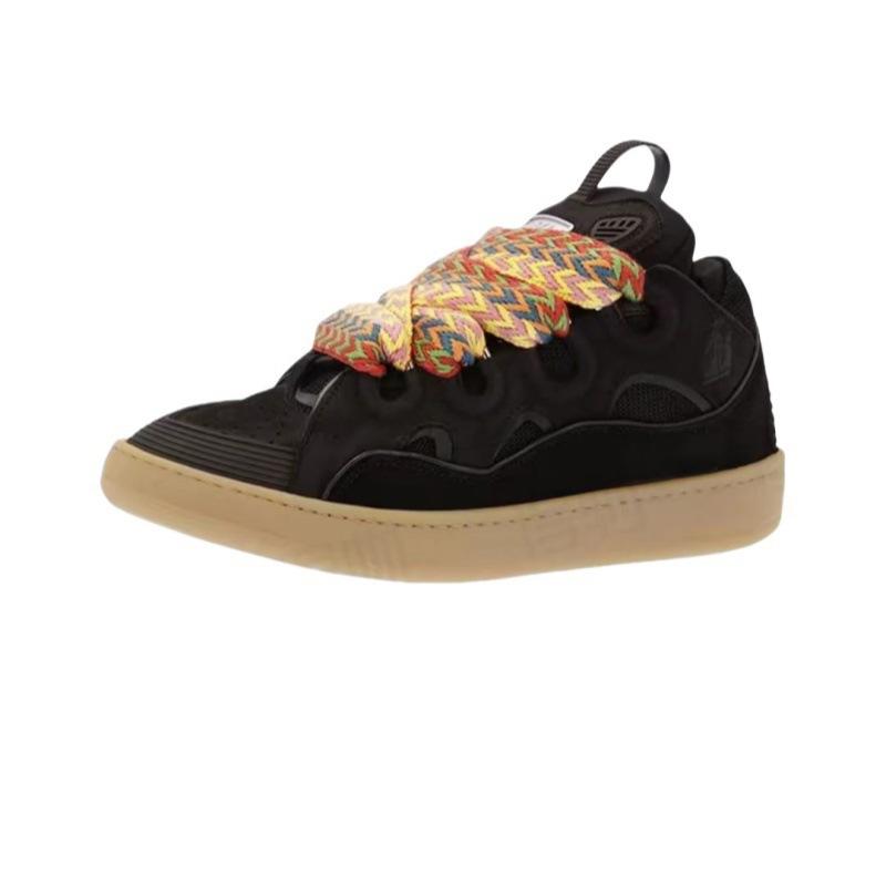 Leather Splicing Casual Shoes CURB Trend Sports Shoes White Green Mocha Men's and Women's Board Shoes Bread Shoes