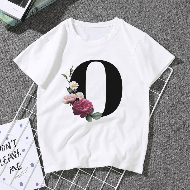 A B C D E English Alphabet Print T Shirt Women Short Sleeve Couples Lovers Female