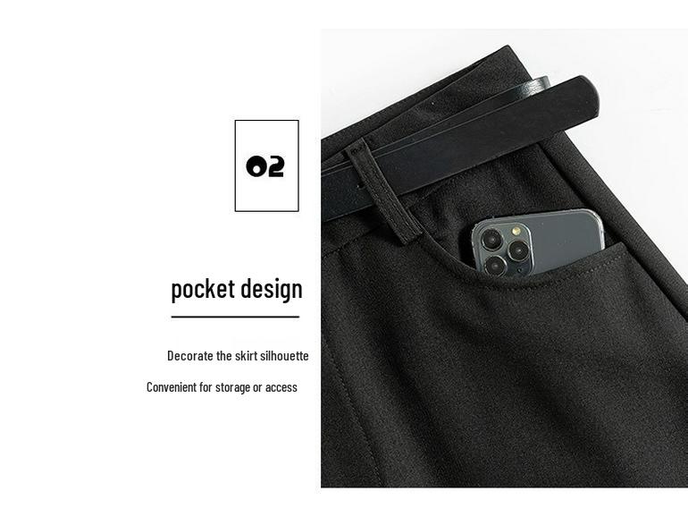 Women's 2024 High-Waist Black A-Line Split Skirt: Elegant, Versatile for Spring & Autumn